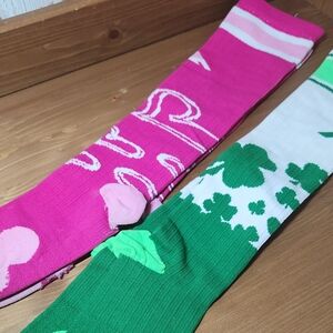 Vibrant Pink Heart & Green Shamrock Patterned Compression Socks
